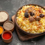 side-close-up-view-spices-colorful-spices-bowl-rice-pilaf-board